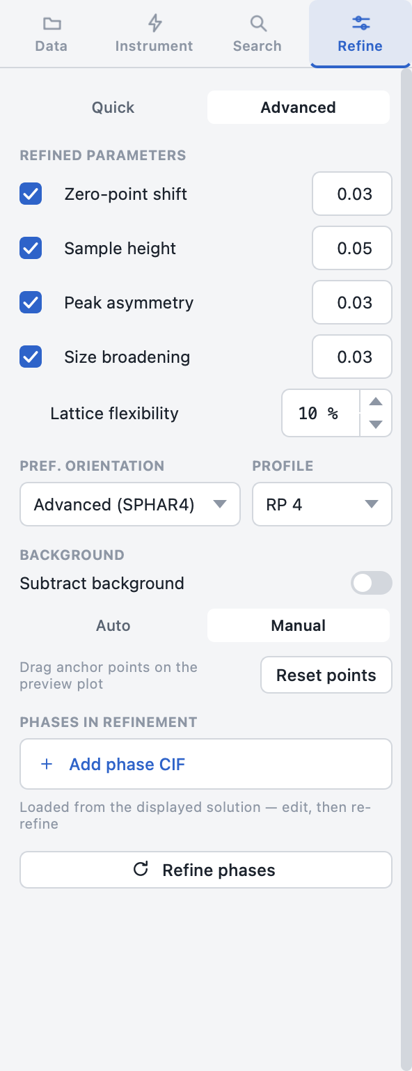 Refine panel (Advanced mode)